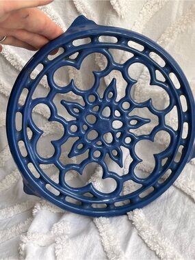Vintage Cousance/Le Creuset Blue Decorative Cast Iron Trivet